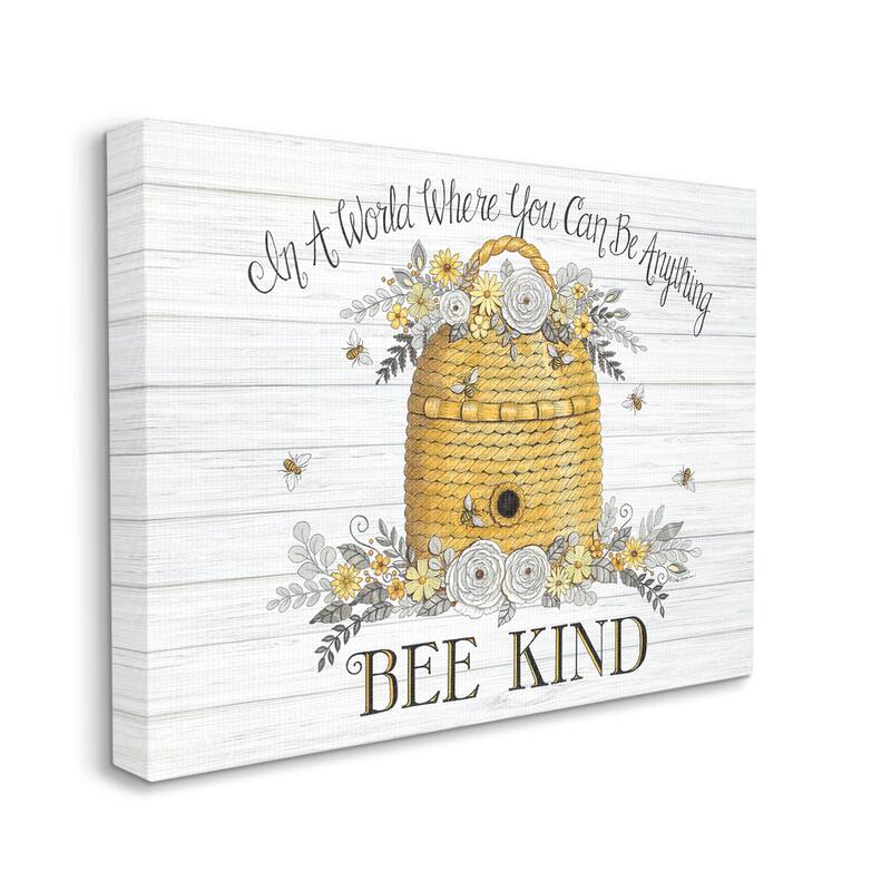 Stupell In A World Bee Kind Motivational Phrase Beehive Canvas Wall Art - Yellow