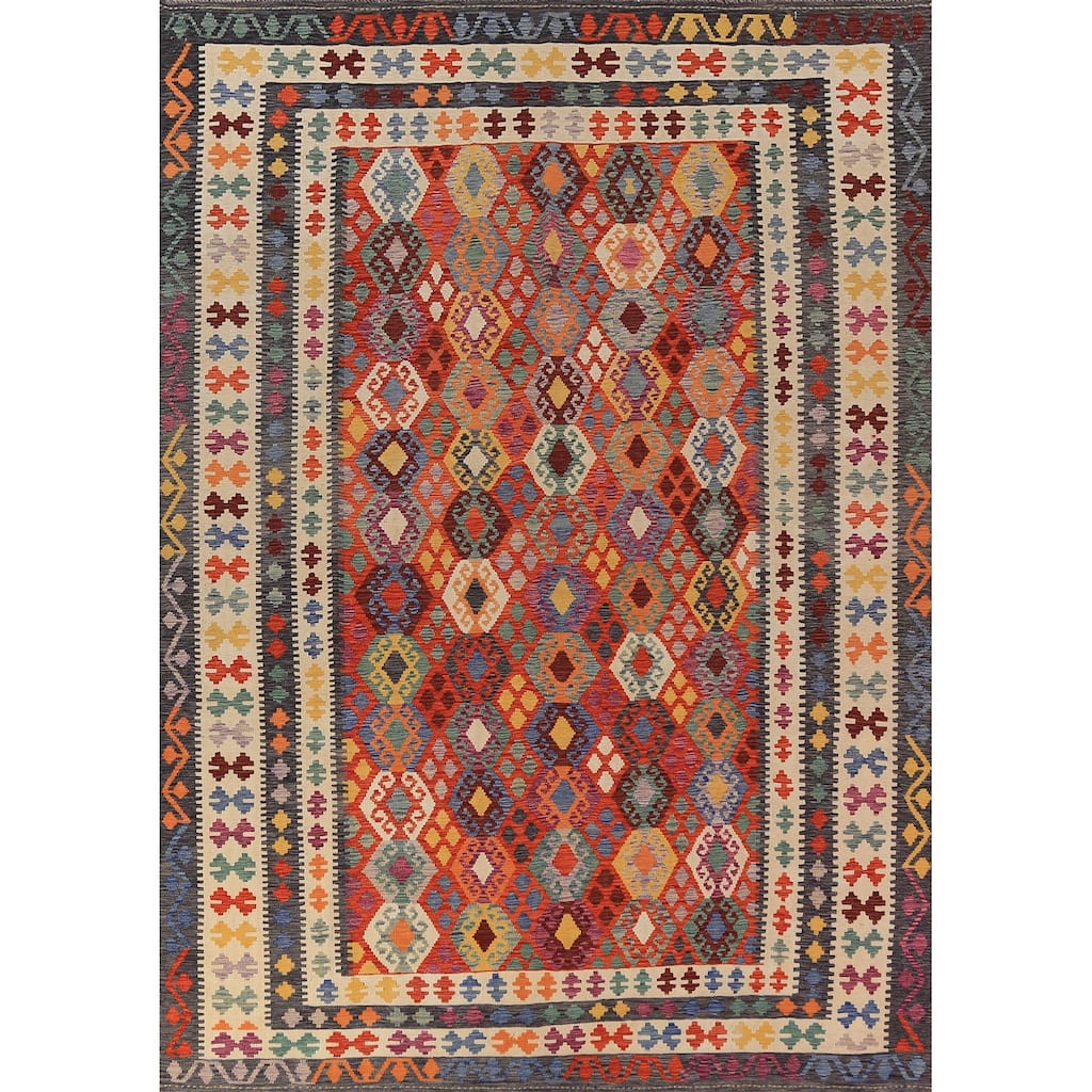 All-Over Kilim Oriental Area Rug Flatweave Southwestern Wool Carpet - 8'3"x 11'9"