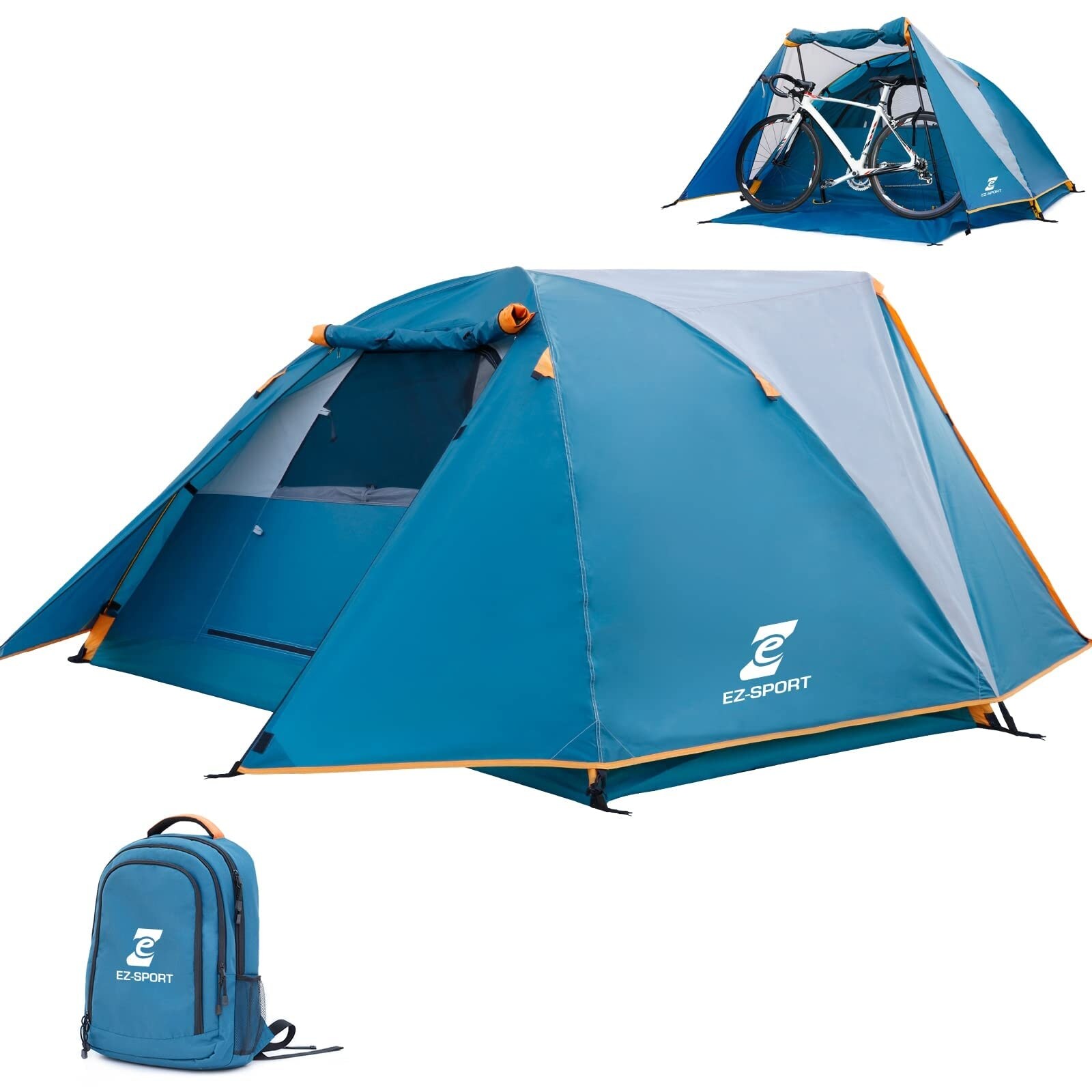 6 ft. x 4.5 ft. 2 Person Camping Tent with Bike Shed and Rainfly