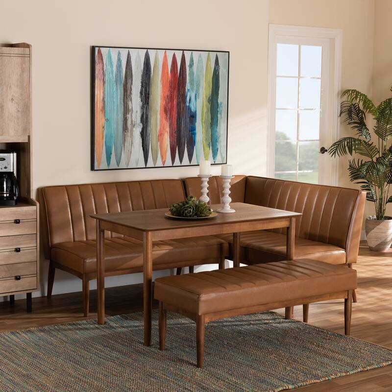 Daymond Mid-Century Upholstered and Walnut 4-PC Dining Nook Set