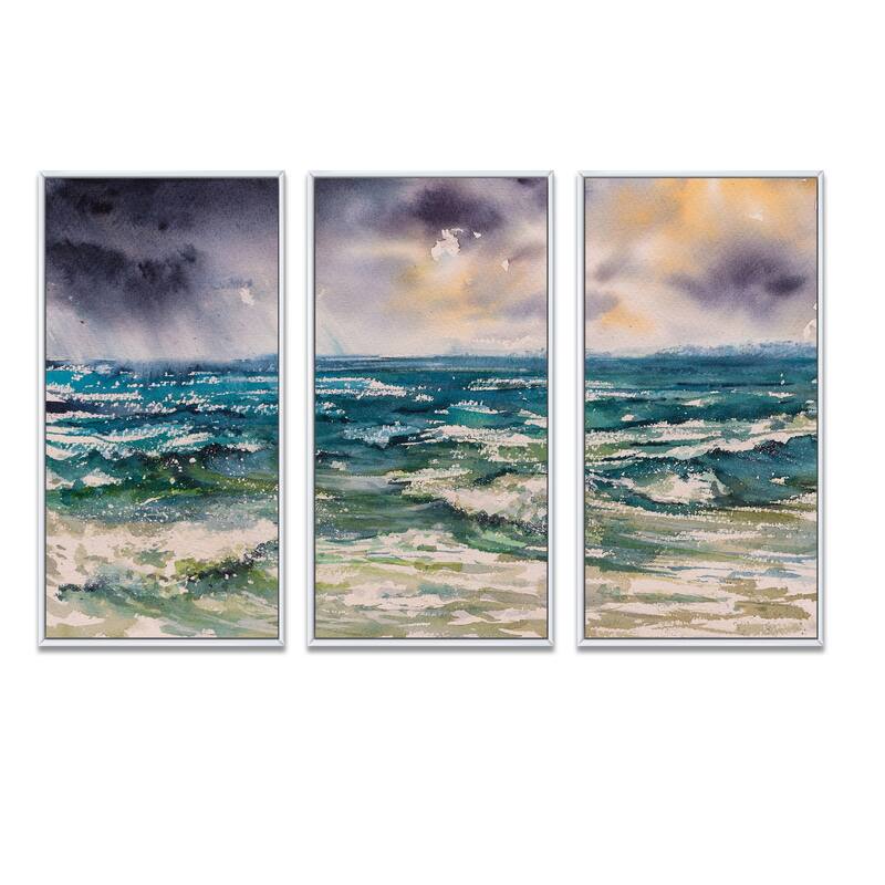 Designart "Sea Waves And Dramatic Sky" Nautical & Coastal Framed Wall