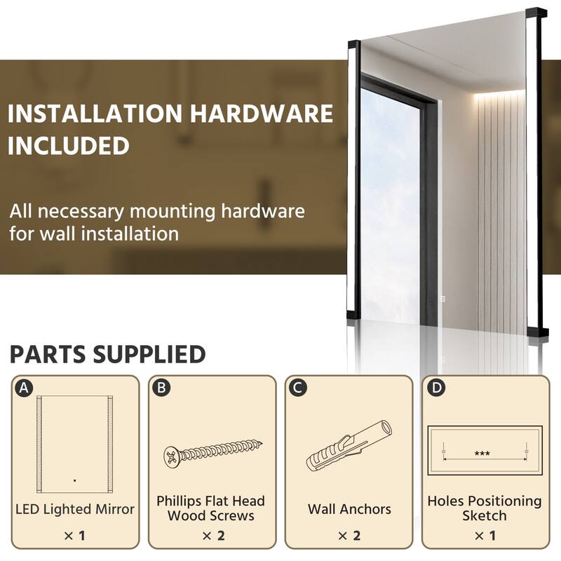 Modland 270° Adjustable LED Bathroom Mirror with Lights Stepless Dimming and Memory Function