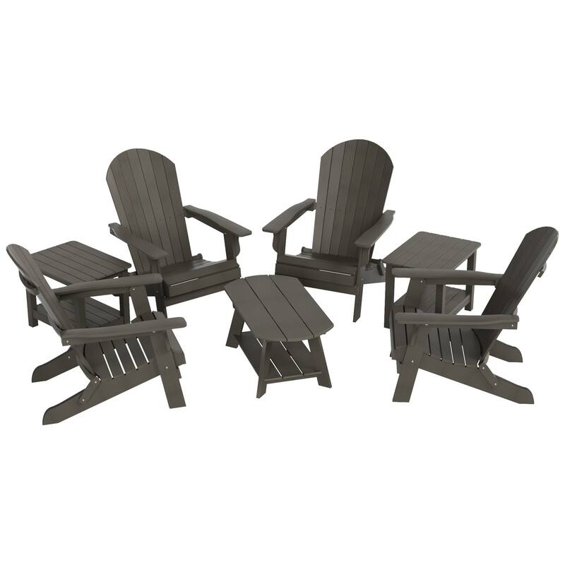 Vineyard HIPS Outdoor Folding Eco-Friendly All Weather Seashell Adirondack Chairs (7-Piece Conversation Set)