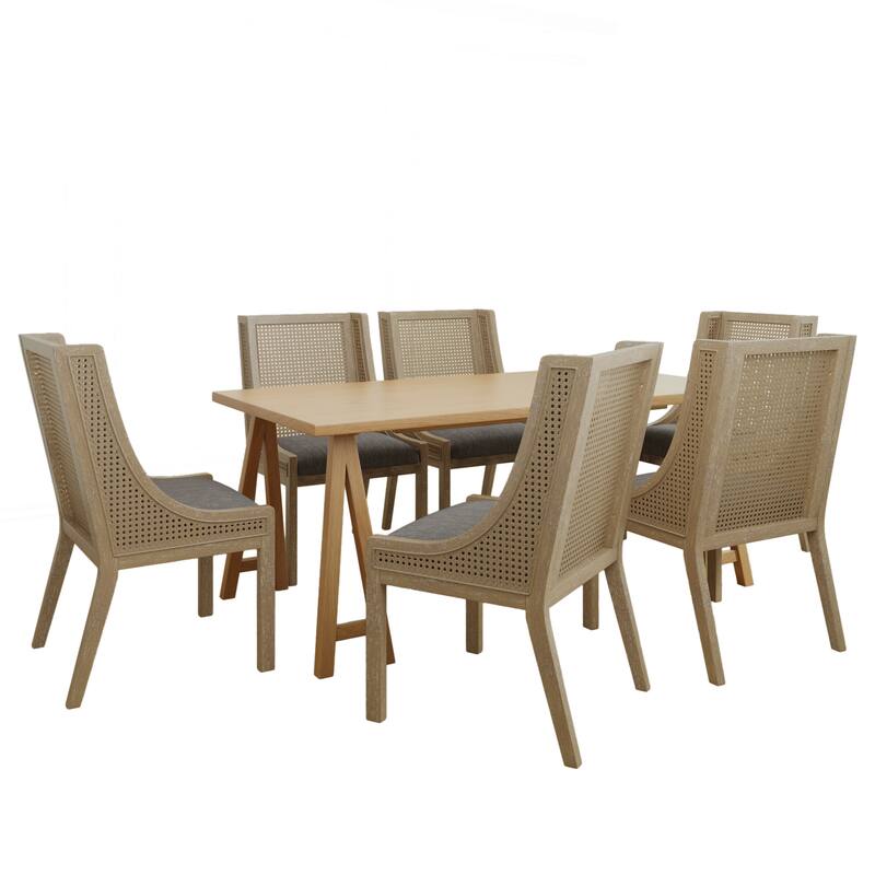 Christopher Knight Home - Sorenza 7pc Dining Set with Cane Rattan Dining Chairs and Rubberwood Table