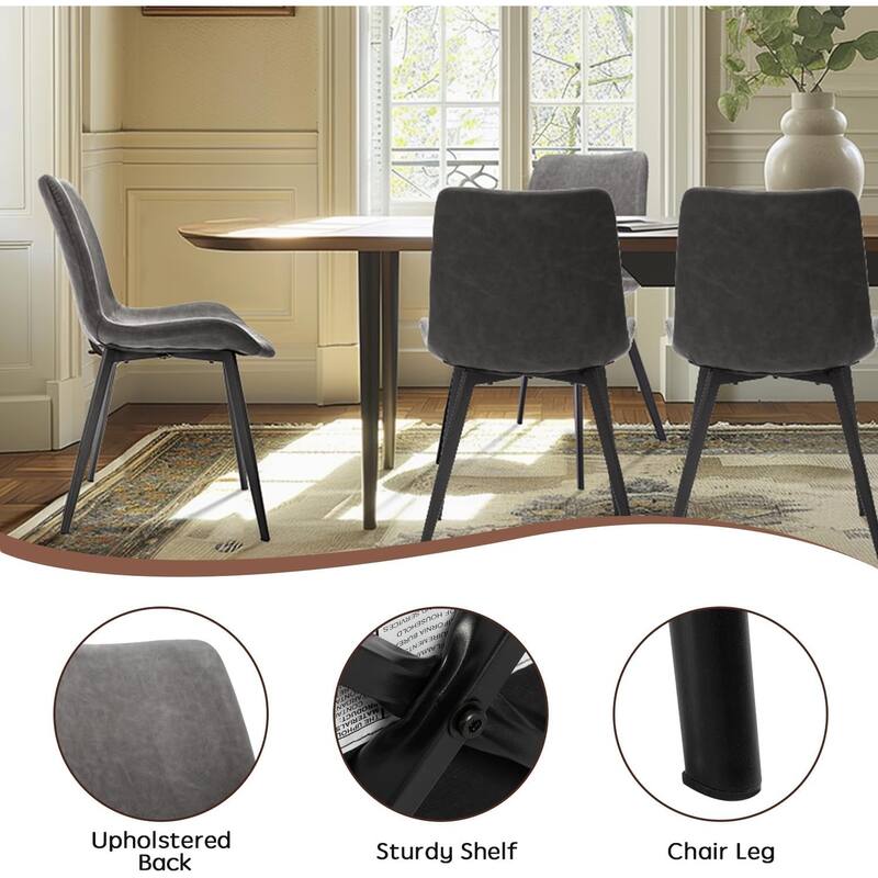 CangLong ‎Faux Leather Dining Chairs, PU Cushion Seat Back,Metal Legs, Grey