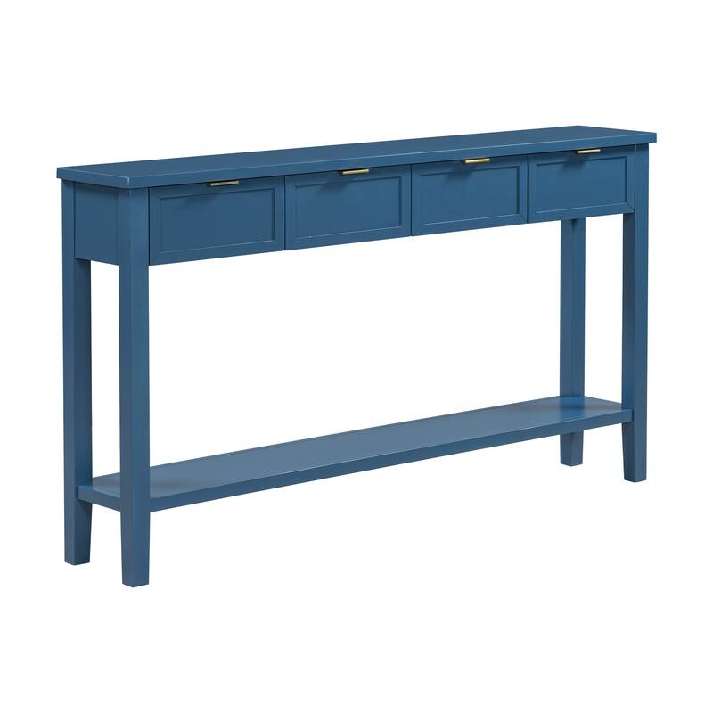60" Rectangular Entryway Console Table with 4 Drawers & Bottom Shelf for Living Room Hallway Foyer