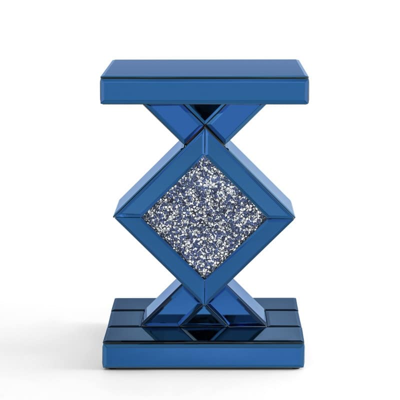 Modern Mirrored Glass Top End Table with Crushed Diamond