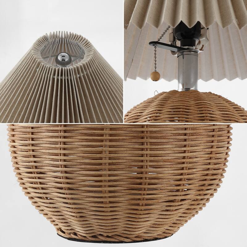 Arvid 17.25" Coastal Scandinavian Resin/Iron Sphere LED Table Lamp with Pleated Shade and Pull Chain, by JONATHAN Y