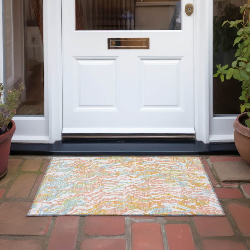 Machine Washable Indoor/ Outdoor Abstract Flow Chantille Rug