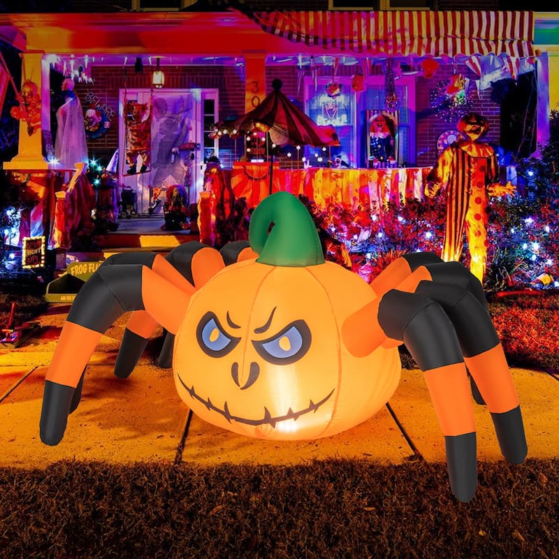Costway 5 FT Long Halloween Inflatable Pumpkin Spider Blow-up - See Details - Orange