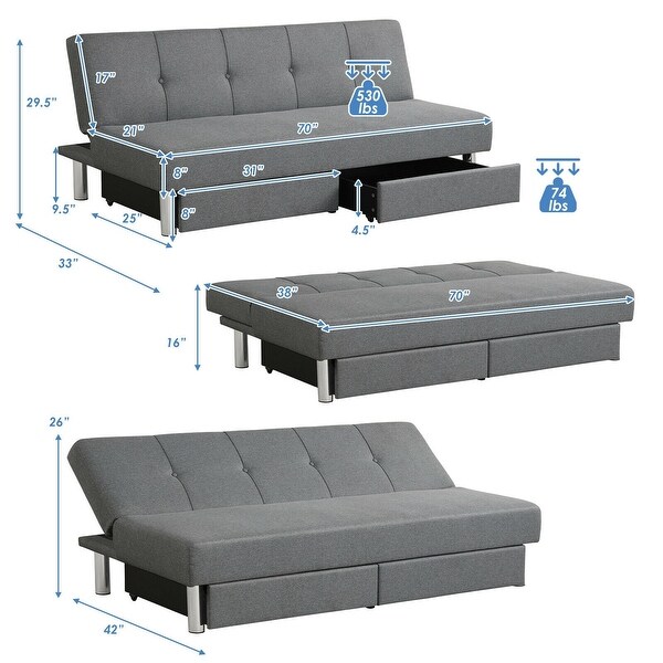 Convertible Futon Sofa Bed Adjustable Couch Sleeper with Two