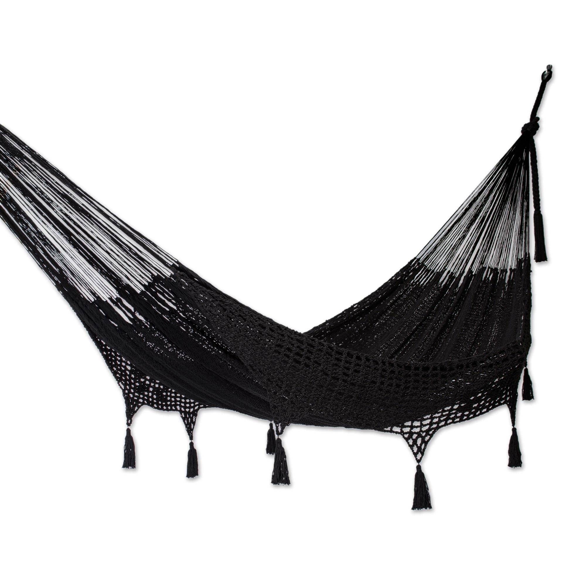 Novica Handmade Mirage In Black Cotton Rope Hammock (Double)