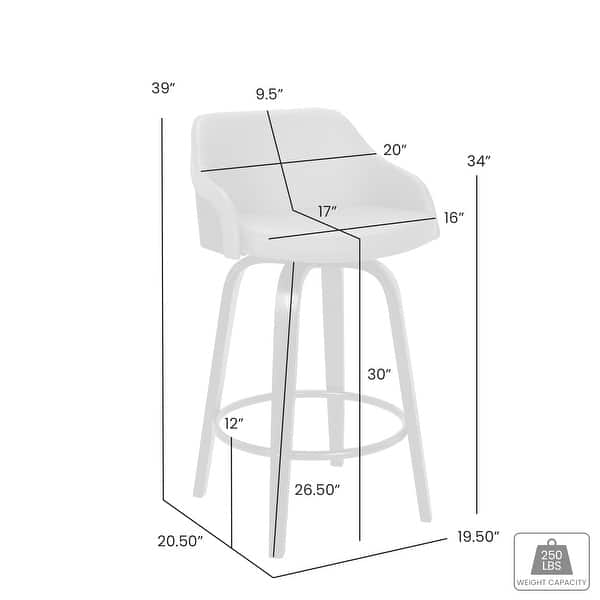 dimension image slide 1 of 2, Alec Upholstered Wood Counter or Bar Swivel Stool