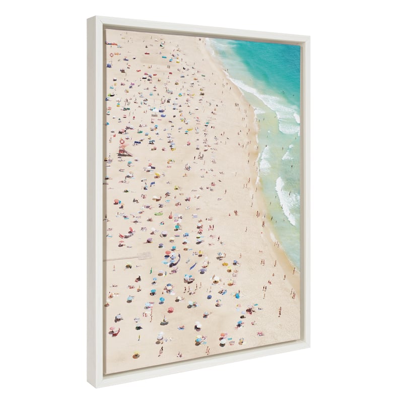 Kate and Laurel Sylvie Beach from Above Framed Canvas by Amy Peterson - 18x24 - Plastic - White