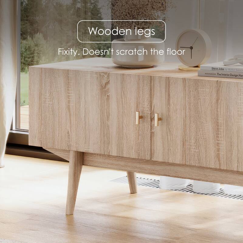 Living Skog Chelsea Brown TV Stand Fits for TV's up to 65 in. with Slatted Design and Wood Legs