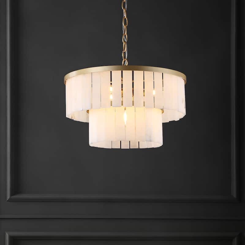 SAFAVIEH Couture Kiandra Marble 2-Tier Chandelier - 19.75 IN W x 19.75 IN D x 18.25 / 66.25 IN H
