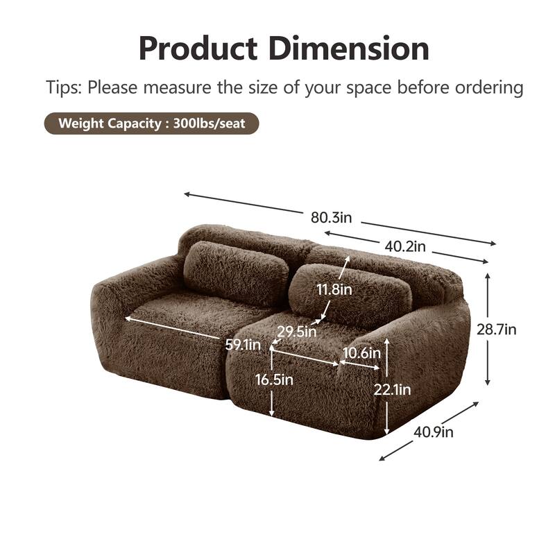 Modular Sectional Sofa, Plush Fabric Boneless Couch with Throw Pillows, 2/3/4-Seater Options, No Assembly