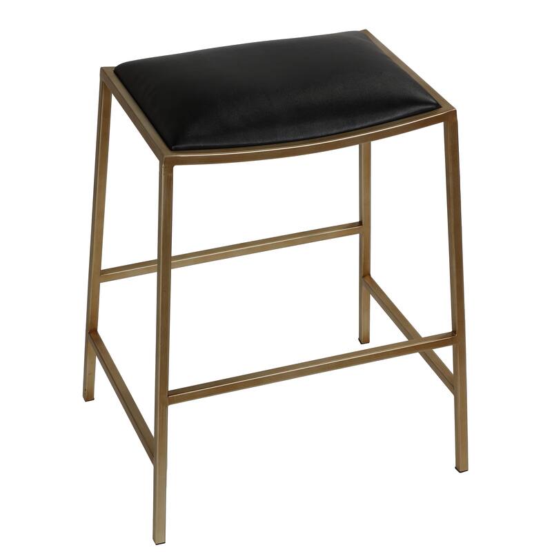 Hardi Counterstool Gold Metal Frame with Wide Black Seat, 25.5" Tall
