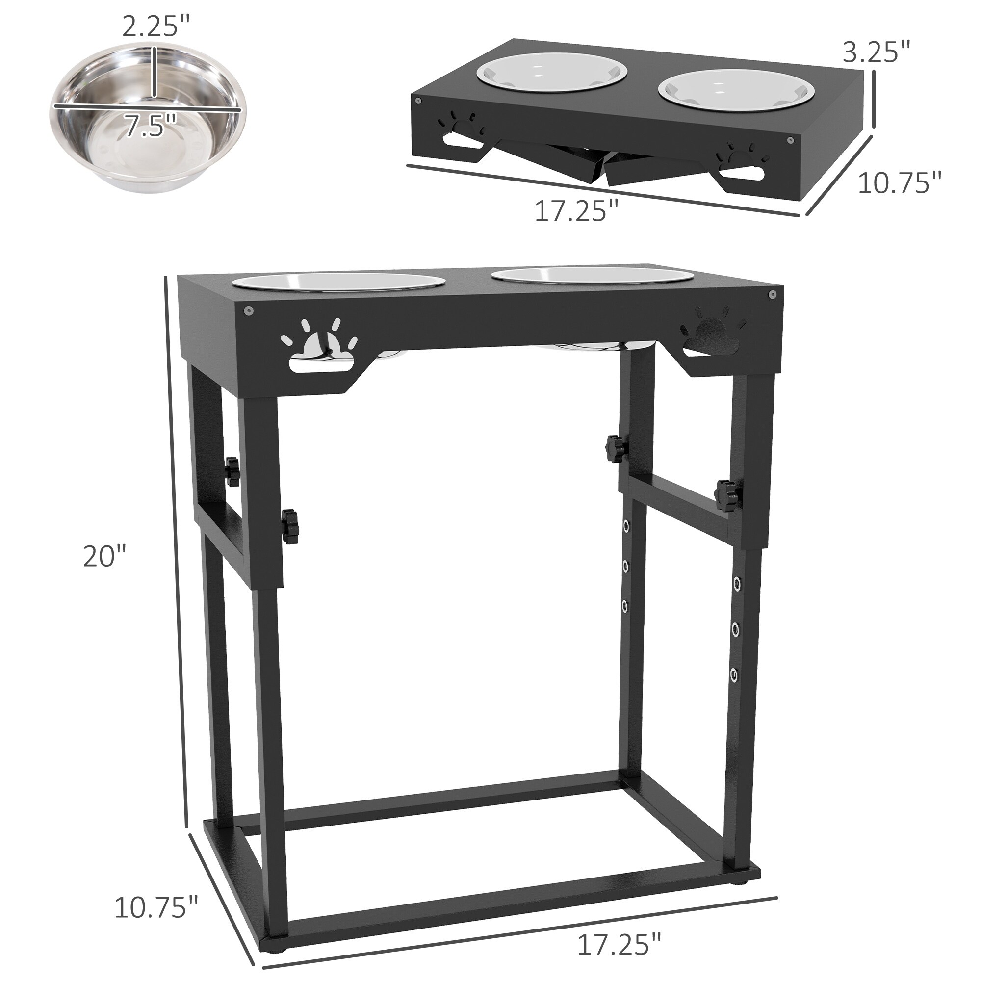 Height Adjustable Dog Bowls Elevated Stand, with 2 Stainless Steel Bowls  for Small, Medium, and Large Dogs - Bed Bath & Beyond - 42777296