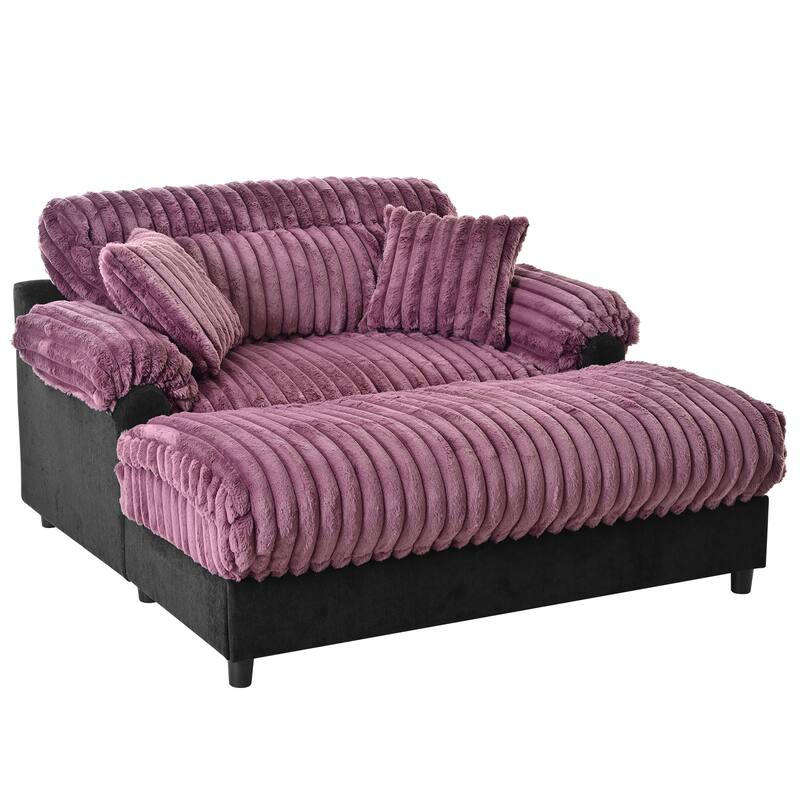 Modern Oversized Chaise Lounge Sofa for Living Room, 65.25" Cloud Sleeper Sofa Plush Faux Fur Sofa Couch with 2 Pillows