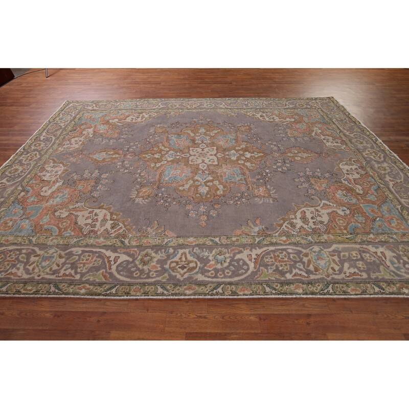 Purple Tabriz Vintage Persian Area Rug Handmade Wool Carpet - 7'11" x 11'1"
