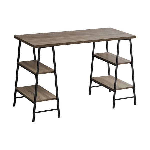 48 Computer Desk Maple 48 Inch Dark Taupe Computer Desk with 4 Shelves and Black Sawhorse Legs ...