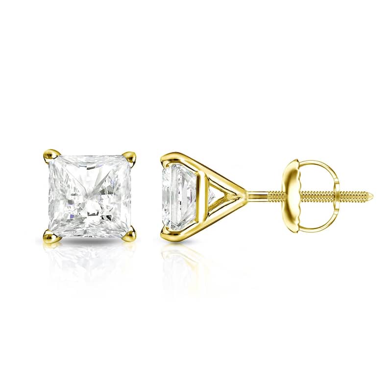 Auriya 14k Gold 0.25ctw Princess-cut Diamond Stud Earrings Martini-set (I-J, I1-I2) - Yellow