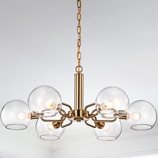 Vittali Gold Clear Glass Branched Globe Shade 6-Light Chandelier