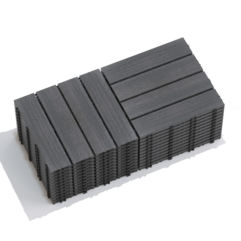 Patio Floor Tiles Pack of 22 WPC Wood-Plastic Composite Patio Deck Tiles DIY Interlocking Decking Tiles, Quick Deck Floor Tile