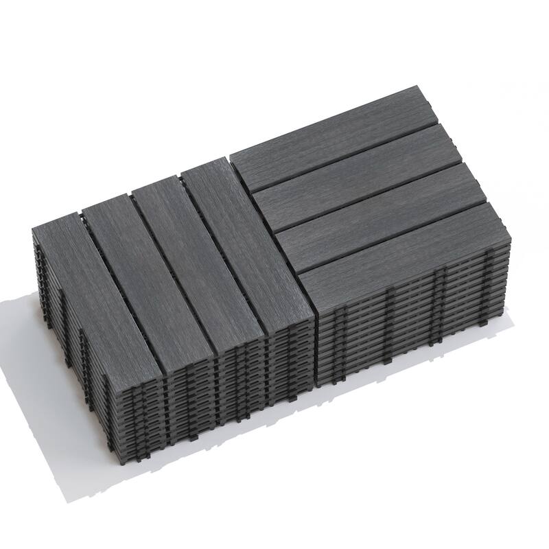 Patio Floor Tiles Pack of 22 WPC Wood-Plastic Composite Patio Deck Tiles DIY Interlocking Decking Tiles