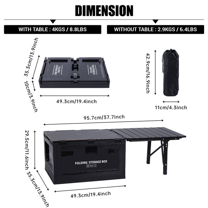 Folding Camp Kitchen Table with Storage Cabinet, Outdoor Cooking Station, Collapsible Table and Storage Bin