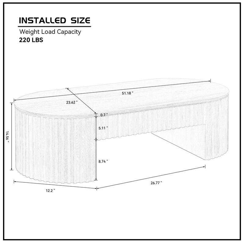Medieval Modern Coffee Table Oval Coffee Table with Drawers and Hand-Carved Relief, for Living Room‌