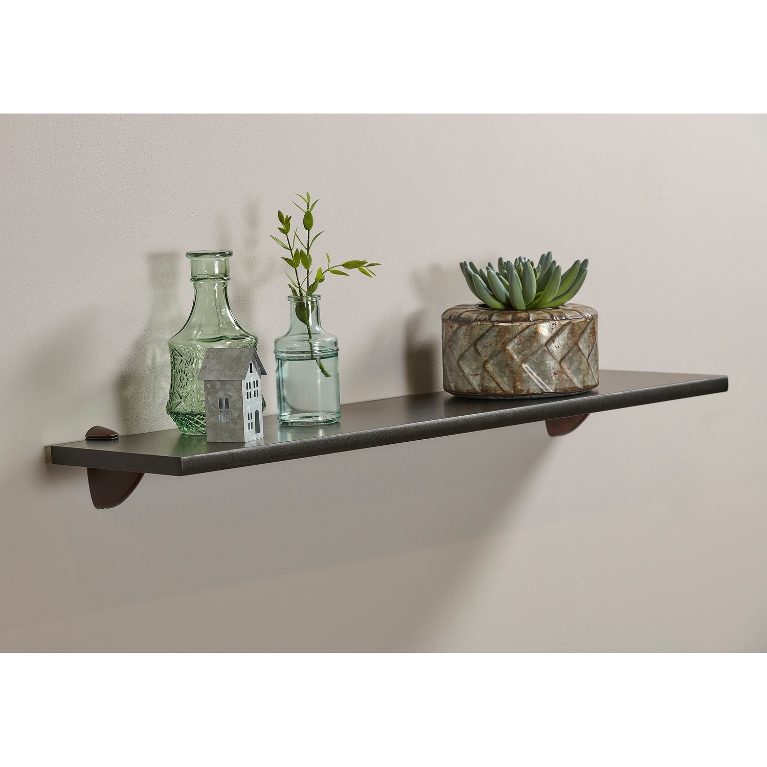 Wallscapes Black Wood Wall Shelf Classic Display with Bronze Pelican Brackets
