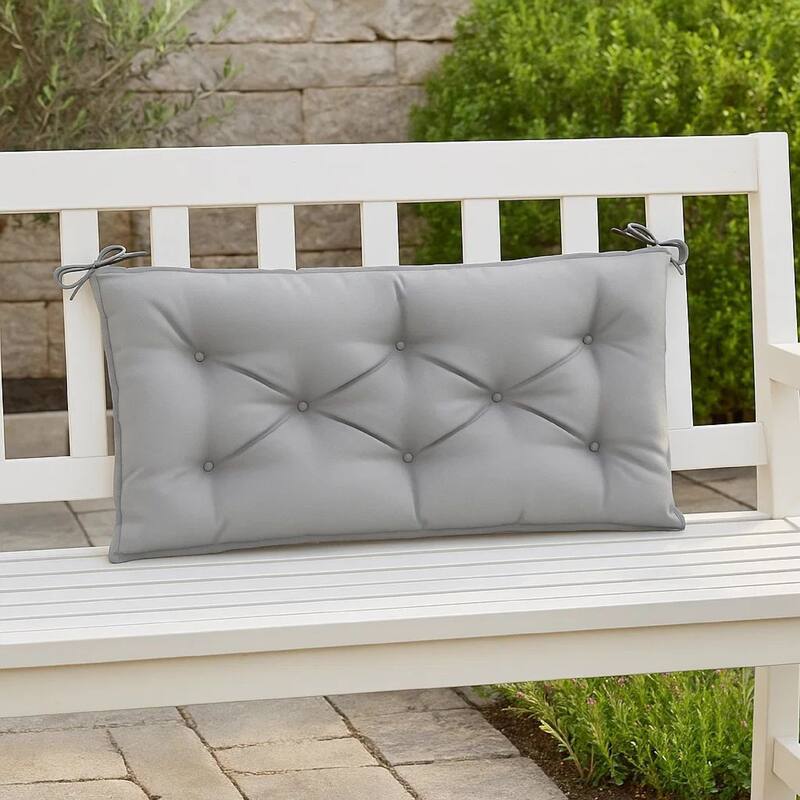 Claire Outdoor Cushion for Bench, Button Tufted Gray Fabric, 59 Inch
