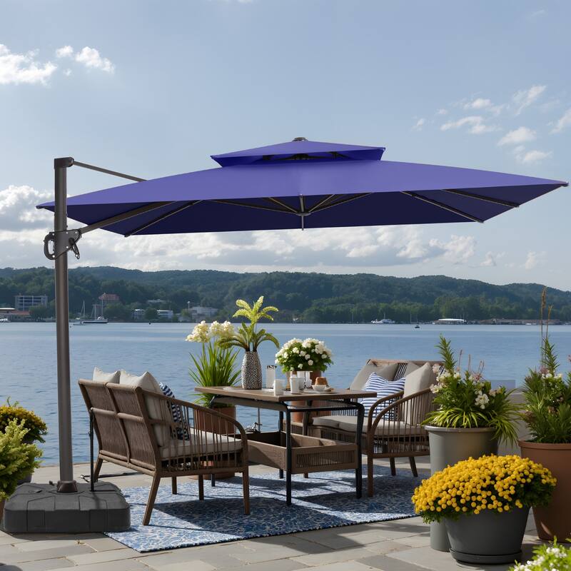 VredHom Offset Cantilever Patio Umbrella with 4-piece Fillable Base
