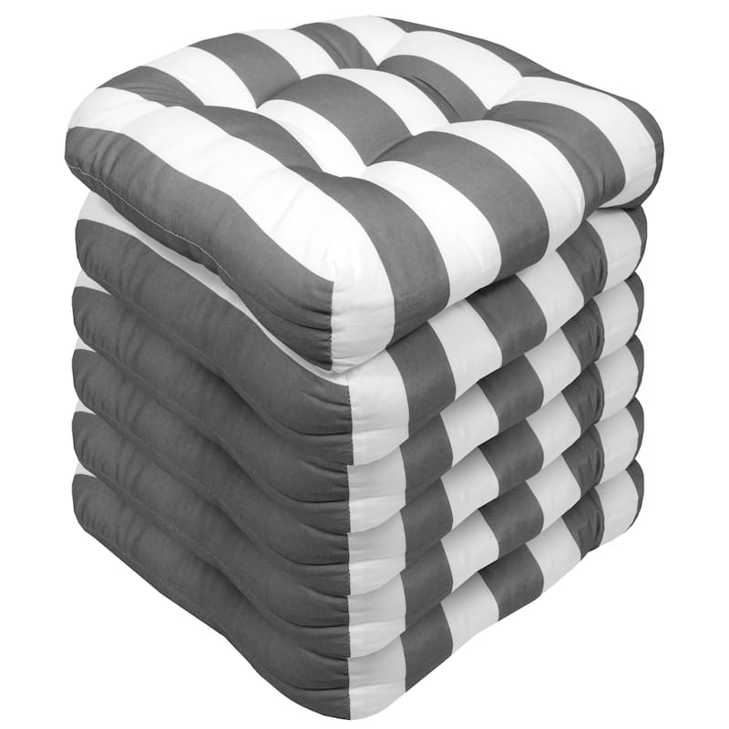 Sweet Home Collection Havana Stripe Patio Cushions Outdoor Chair Pads Thick Fiber Fill Tufted 19" x 19" - Set of 6 - Silver White