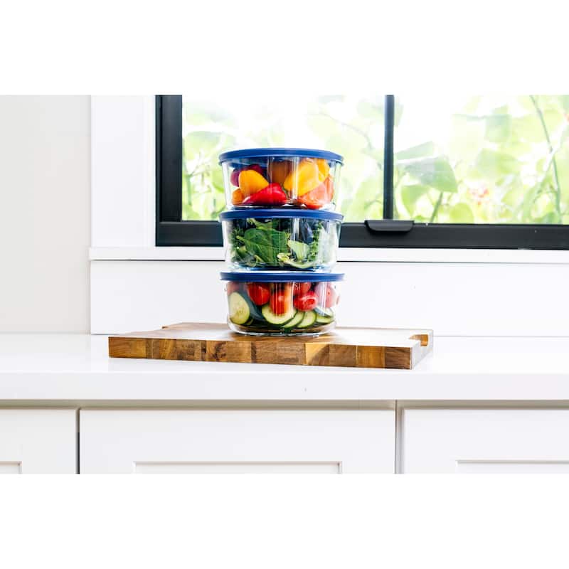 Glass Food Storage Containers Set - Round, 4-Cup (32oz) BPA-Free, Microwave & Oven Safe, Airtight Lids