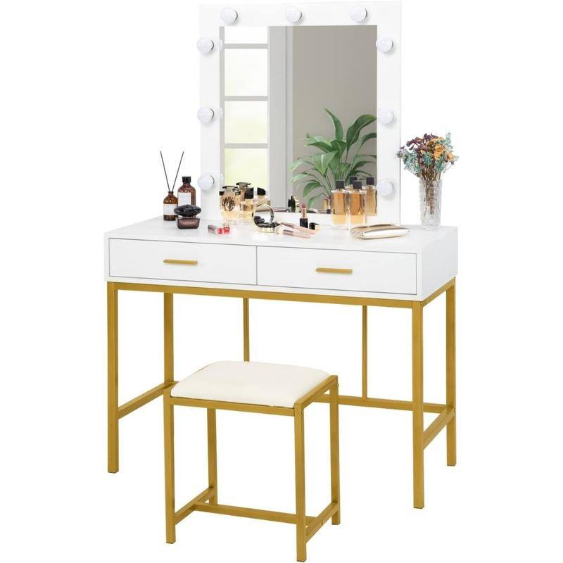 Makeup Vanity Table Set with Lighted Mirror Modern Dresser