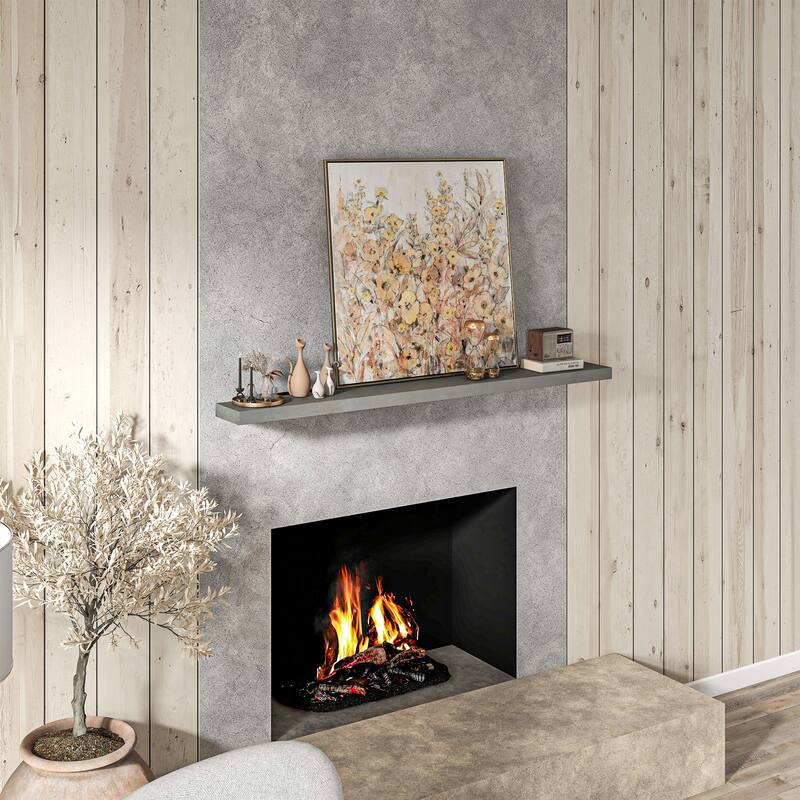 HOMCOM 72 Inch Fireplace Mantel, Floating Farmhouse Solid Fir Wood Shelf, Handmade Heavy Duty Wall Mounted Shelf - Grey