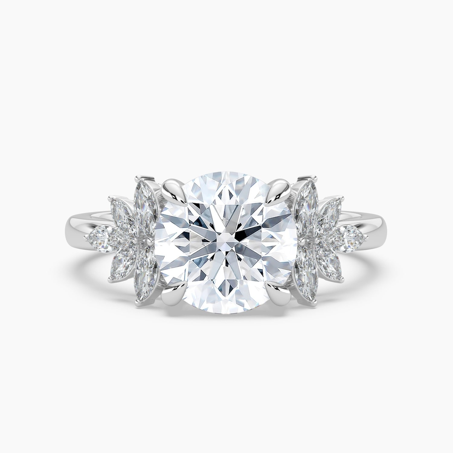Auriya 14K Gold Lab Grown Diamond Round Floral Marquise Accent Engagement Ring 1.42 - 5.42ct. tw. (E-F, VS)