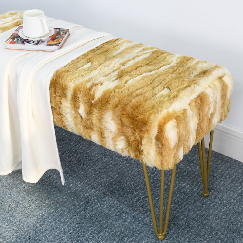 Home Soft Things Soft Fauxfur Ottoman Fuzzy Entryway Bench Seat