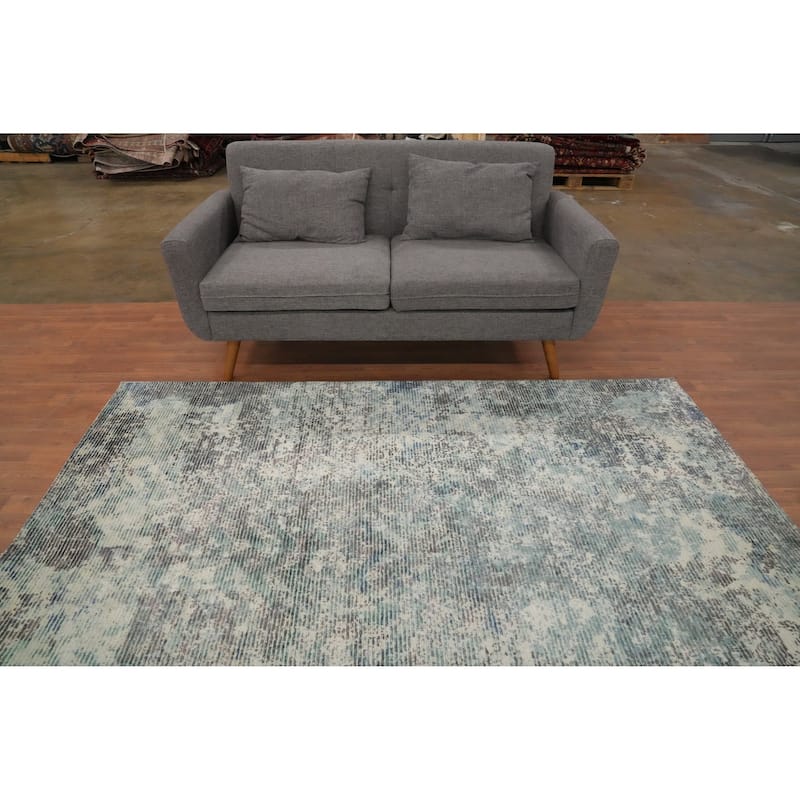 Hand Knotted Oriental Viscose Silk Carpet Modern Abstract Greys & Charcoal Abstract Area Rug - 7' 8'' X 5' 5''