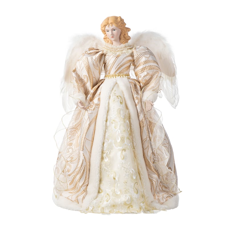 Glitzhome 18.5"-24"H Christmas Elegant Angel Tree Toppers with Porcelain Face - 24"H