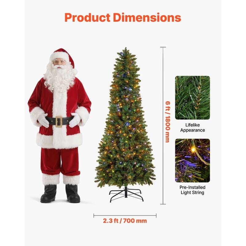 Green PVC and Iron 6ft Pre-Lit Christmas Tree with 240 LED Lights and 11 Modes - 2.3 x 6 ft