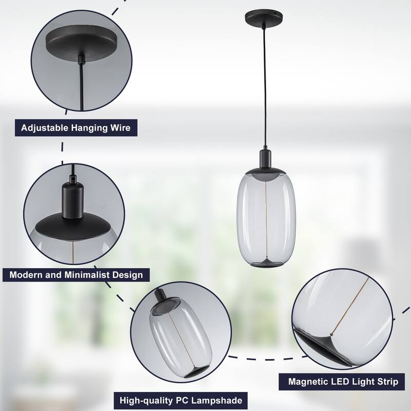 1 Light Clear Plastic Linear Magnetic LED Strip Pendant Lighting