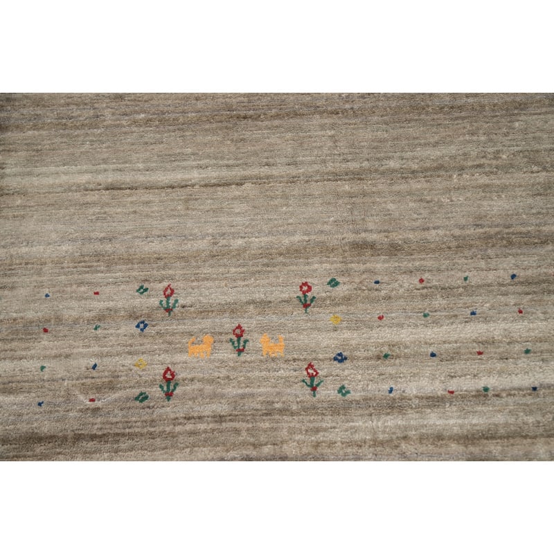 Hand Knotted Oriental Viscose Silk Carpet Tribal Animal Pictorial Beige & Ivories Gabbeh Area Rug - 11' 9'' X 8' 11''