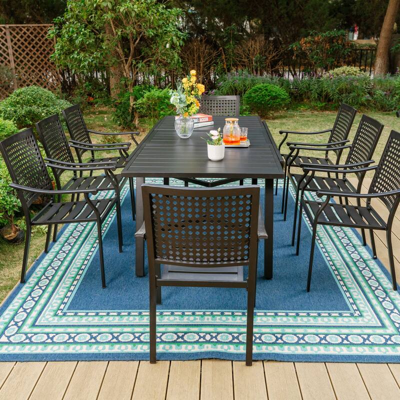 7/9-Piece Patio E-coating Dining Set of 6/8 Stackable Chairs & 1 Extendable Metal Table