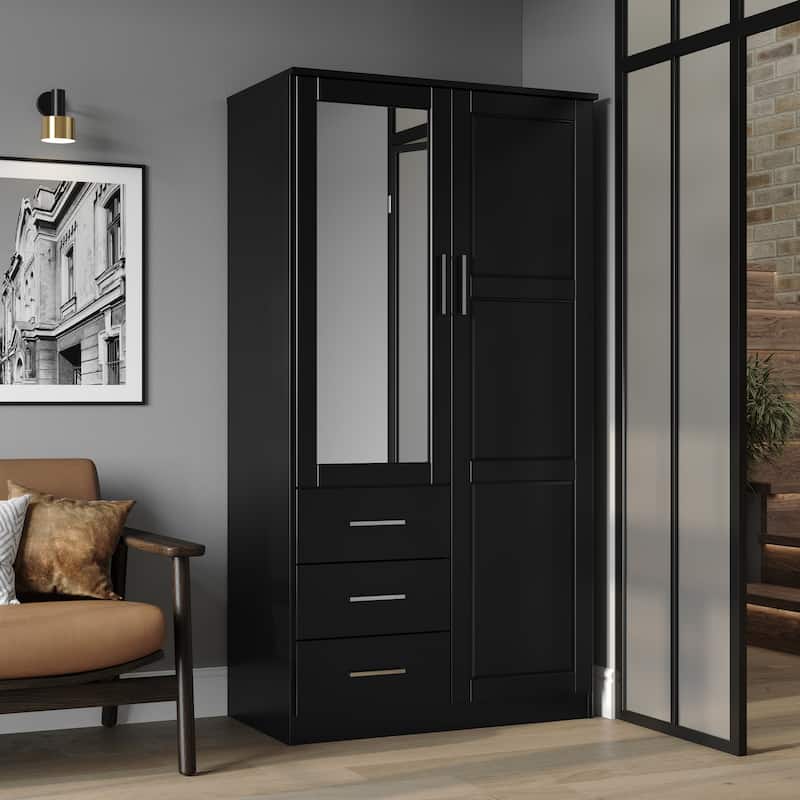 Palace Imports 100% Solid Wood Metro Wardrobe Armoire with Solid Wood or Mirrored Doors - Black