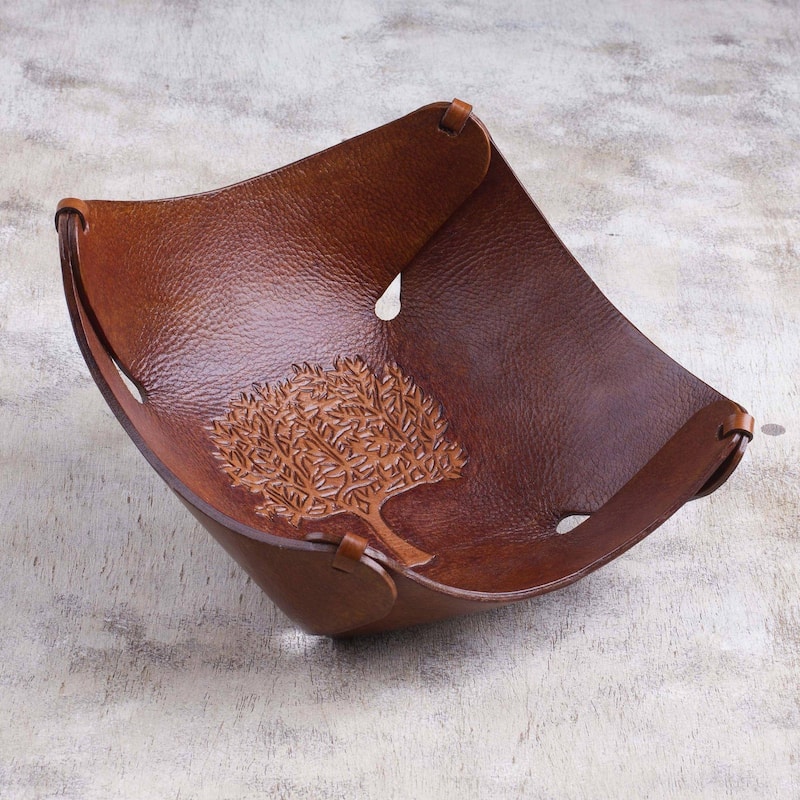 Novica Handmade Tree of Life Leather Catchall