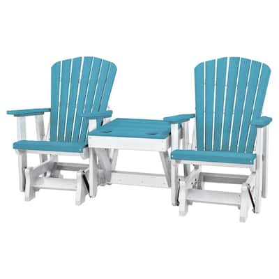 OS Home and Office Model Double Glider with Center Table in Aruba Blue with White Base